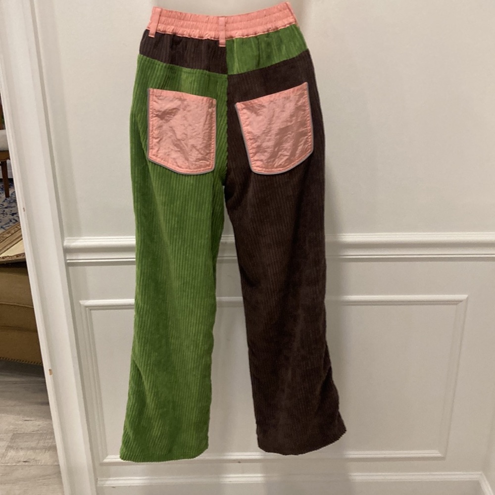 Somewhere Nowhere Brown & Green Corduroy Pants with Pink Trim S/M - Picture 6 of 7